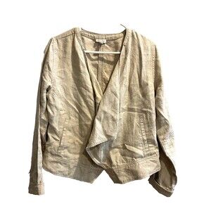 Garnet Hill Jacket Size 6 Linen Cardigan Blazer Open Front Long Sleeve Beige